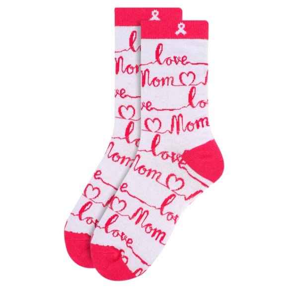 Women's Love Mom Pink Ribbon Novelty Socks - Picture 2 of 3